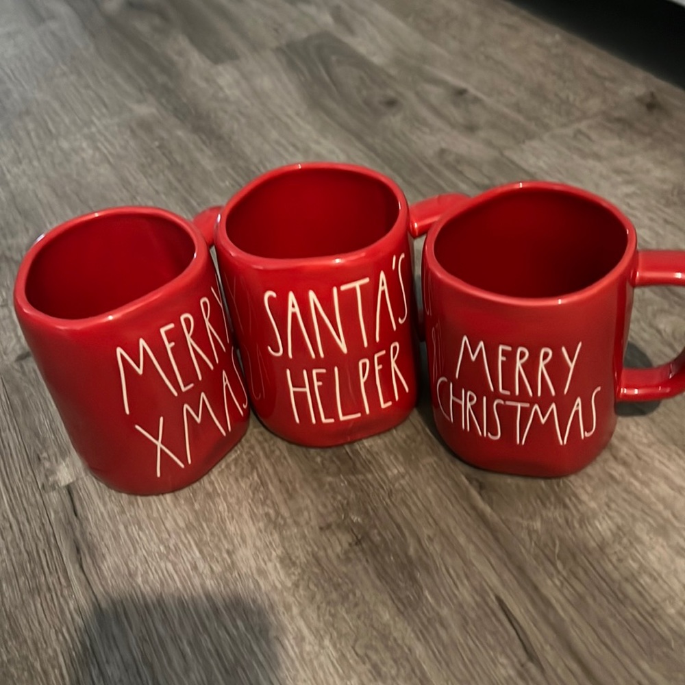 3 Christmas Rae Dunn mugs.